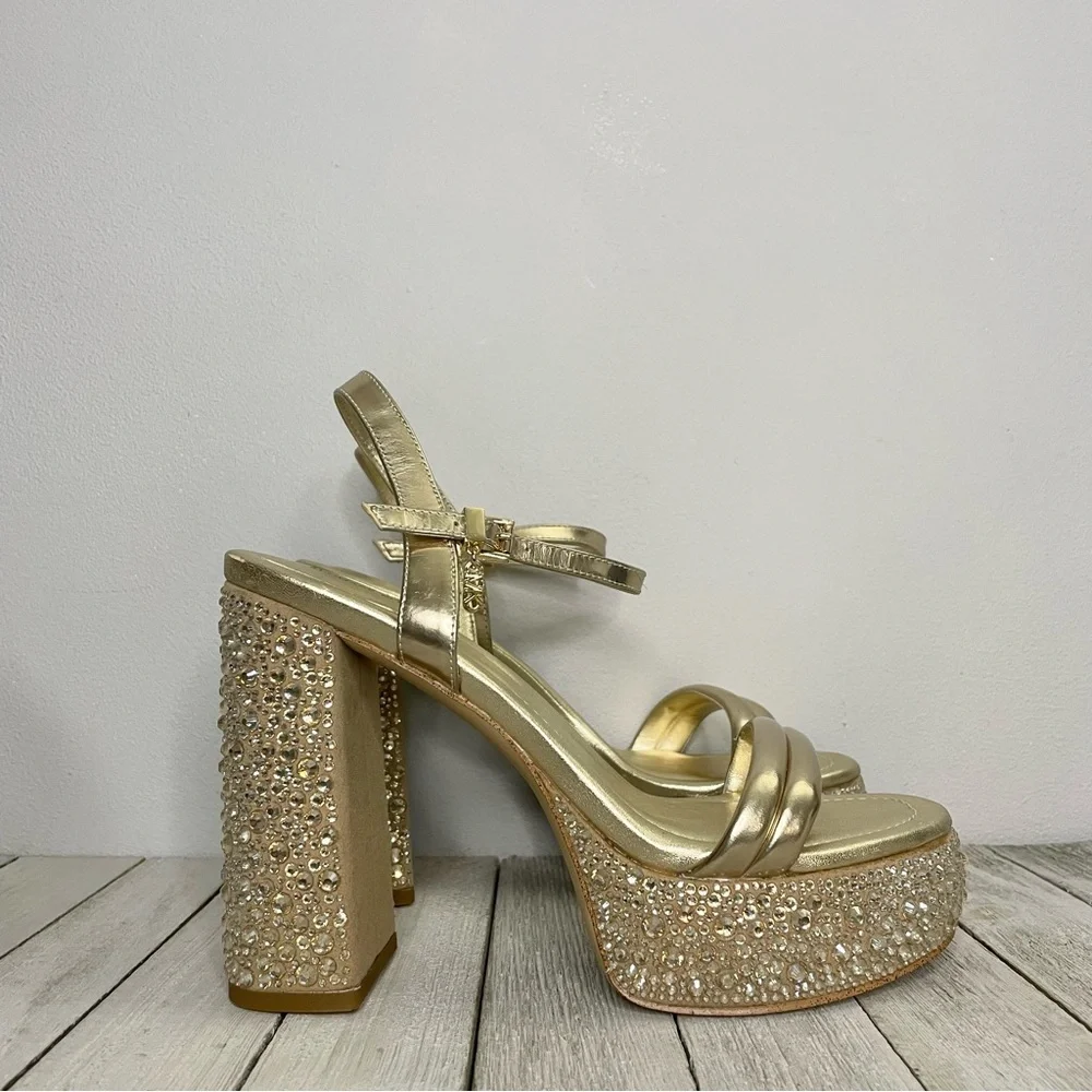 MICHAEL MICHAEL KORS Laci Embellished Metallic Leather Platform Sandal